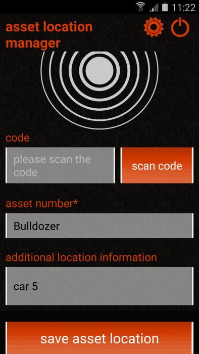 screenshot of Asset Location Manager Mobile App
